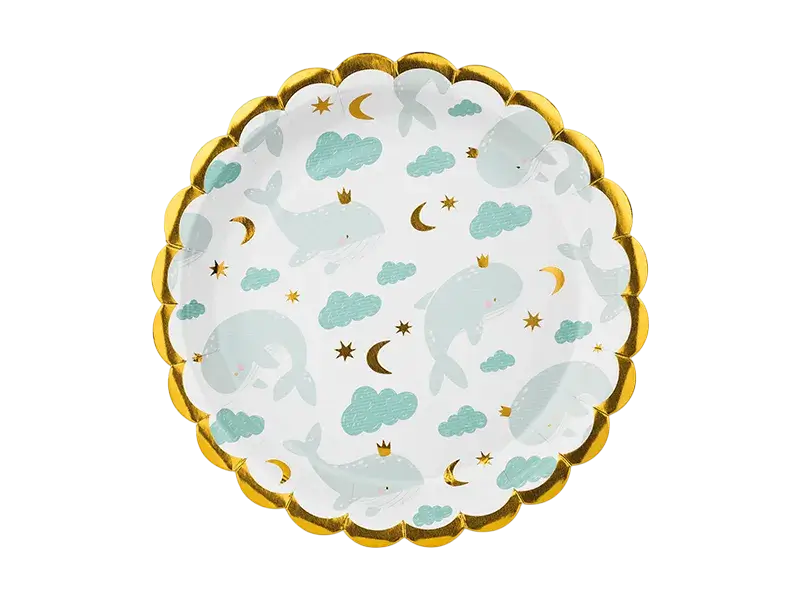 Assiettes d'anniversaire Baleines 18 cm – lot de 6 assiettes en papier pour fête enfant