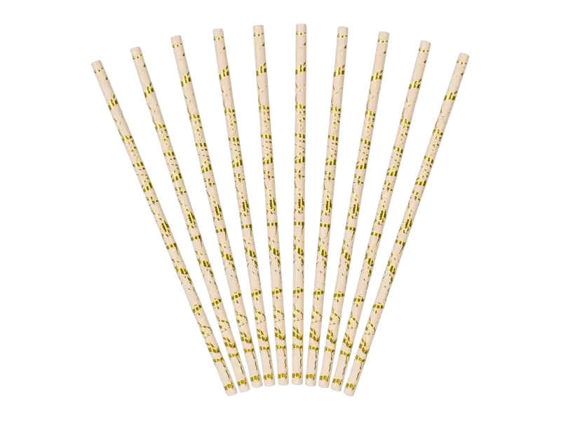 Pailles en papier rose poudré marbre doré 19,5 cm – lot de 10 pailles élégantes pour fête et réception