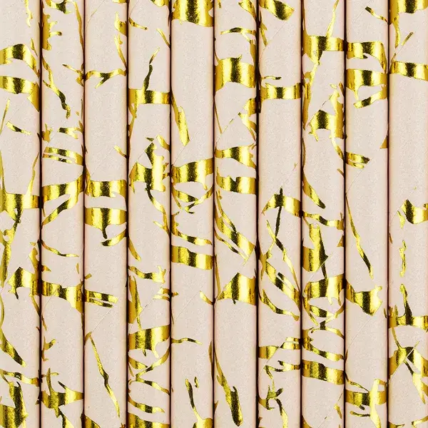 Pailles en papier rose poudré marbre doré 19,5 cm – lot de 10 pailles élégantes pour fête et réception