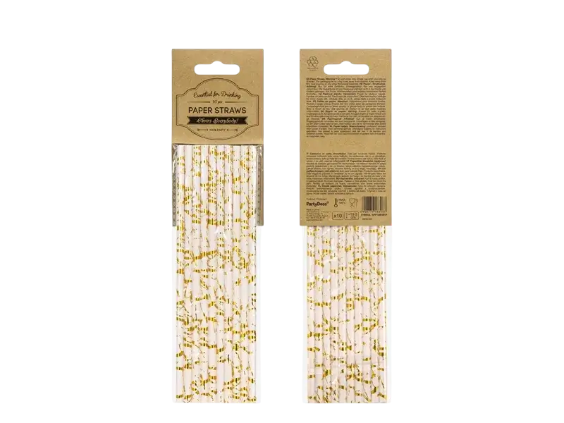 Pailles en papier rose poudré marbre doré 19,5 cm – lot de 10 pailles élégantes pour fête et réception