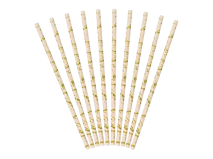 Pailles en papier rose poudré marbre doré 19,5 cm – lot de 10 pailles élégantes pour fête et réception