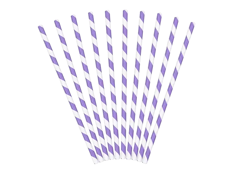 Pailles en papier lilas rayées blanches 19,5 cm – lot de 10 pailles décoratives pour fête et anniversaire
