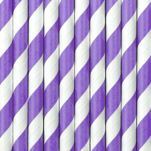Pailles en papier lilas rayées blanches 19,5 cm – lot de 10 pailles décoratives pour fête et anniversaire