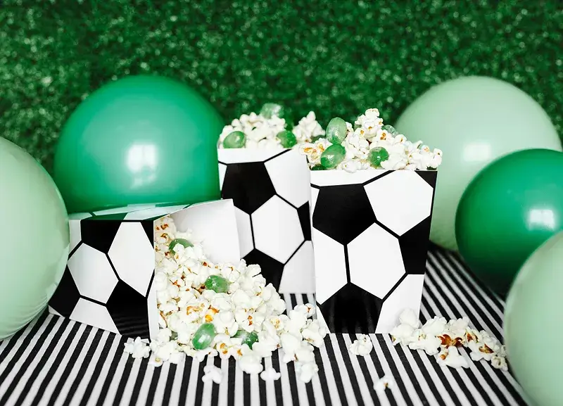 Boîtes à pop-corn Ball noir et blanc 12 cm – lot de 6 boîtes pour candy bar et anniversaire