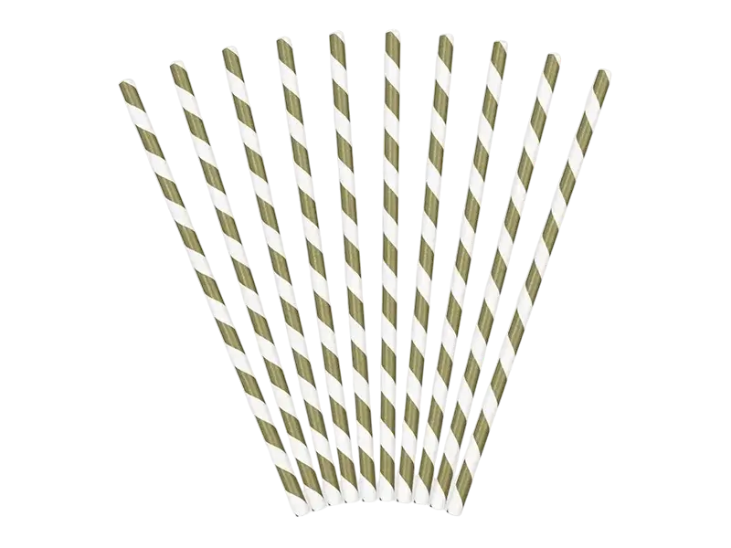 Pailles en papier or rayées blanches 19,5 cm – pailles décoratives pour anniversaire, mariage et réception