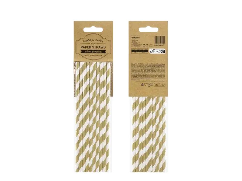 Pailles en papier or rayées blanches 19,5 cm – pailles décoratives pour anniversaire, mariage et réception