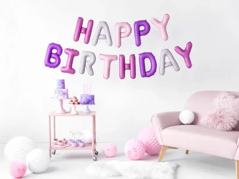 Ballon Mylar Happy Birthday pastel 340 x 35 cm – bannière ballon anniversaire à assembler
