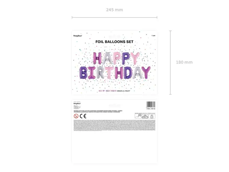 Ballon Mylar Happy Birthday pastel 340 x 35 cm – bannière ballon anniversaire à assembler