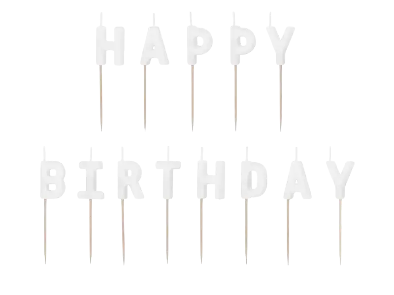 Bougies d'anniversaire Happy Birthday blanches 2,5 cm – kit de 13 bougies pour gâteau d'anniversaire