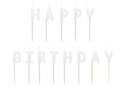 Bougies d'anniversaire Happy Birthday blanches 2,5 cm – kit de 13 bougies pour gâteau d'anniversaire