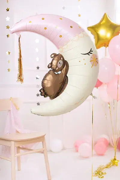 Ballon aluminium Ours assis sur la lune 86 cm – ballon géant pour baby shower et naissance