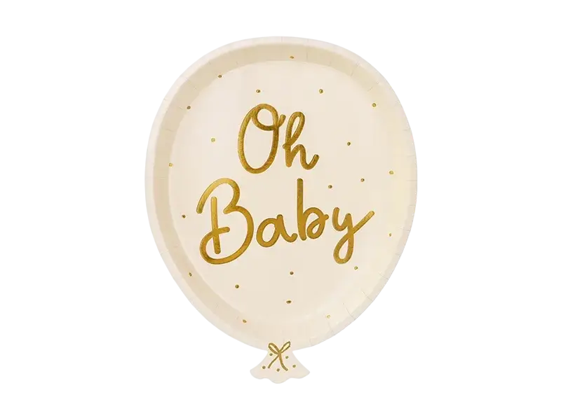 Assiettes d'anniversaire Oh Baby 17,5 x 22 cm – lot de 6 assiettes en papier pour baby shower et naissance