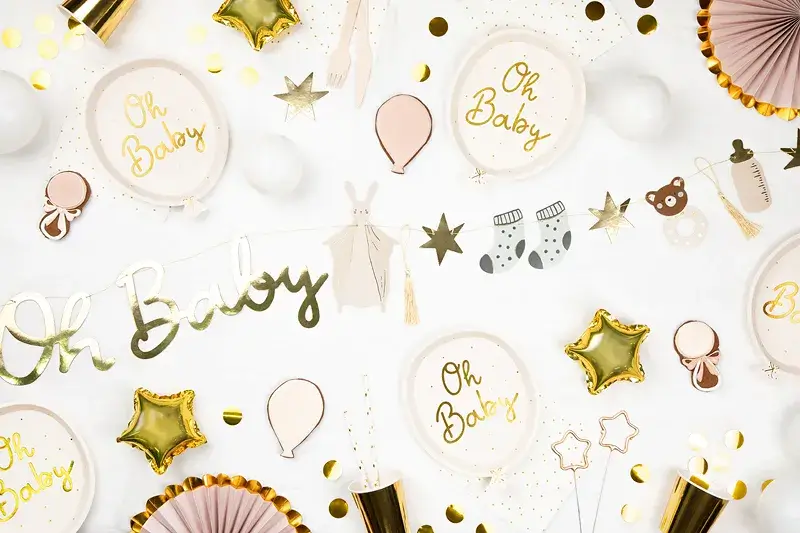 Assiettes d'anniversaire Oh Baby 17,5 x 22 cm – lot de 6 assiettes en papier pour baby shower et naissance