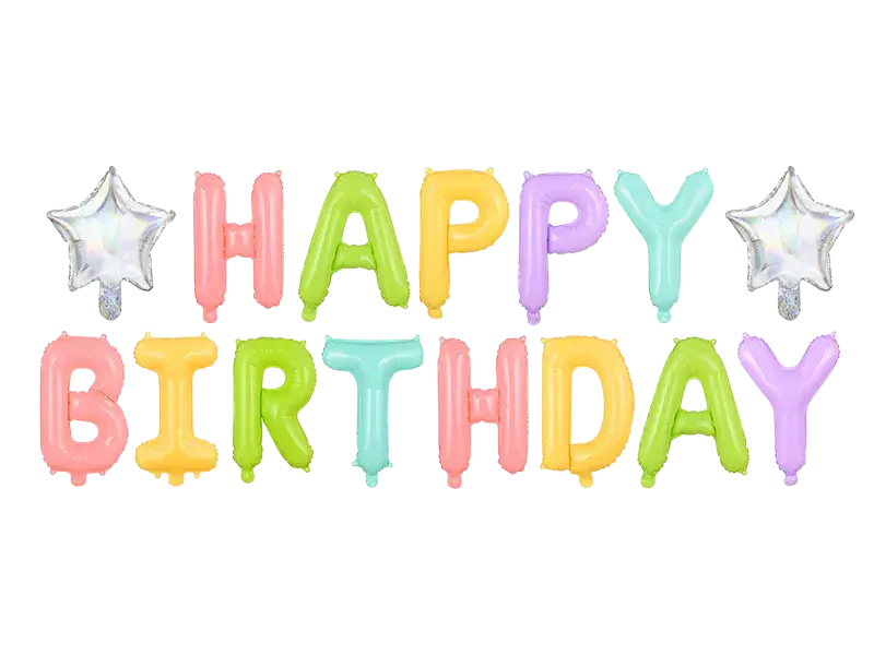 Ballon Mylar Happy Birthday multicolore 395 x 35 cm – bannière ballon anniversaire avec étoiles iridescentes