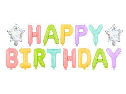 Ballon Mylar Happy Birthday multicolore 395 x 35 cm – bannière ballon anniversaire avec étoiles iridescentes