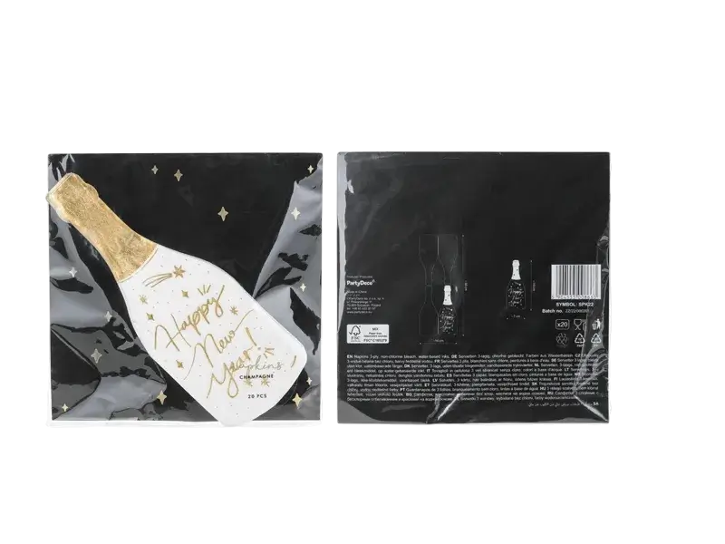 Serviettes de table Champagne 14,5 x 12 cm – lot de 20 serviettes en forme de coupe de champagne