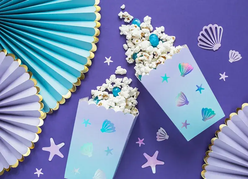 Boîtes à popcorn Narval 7 x 7 x 12,5 cm – lot de 6 boîtes pour anniversaire enfant et fête licorne marine