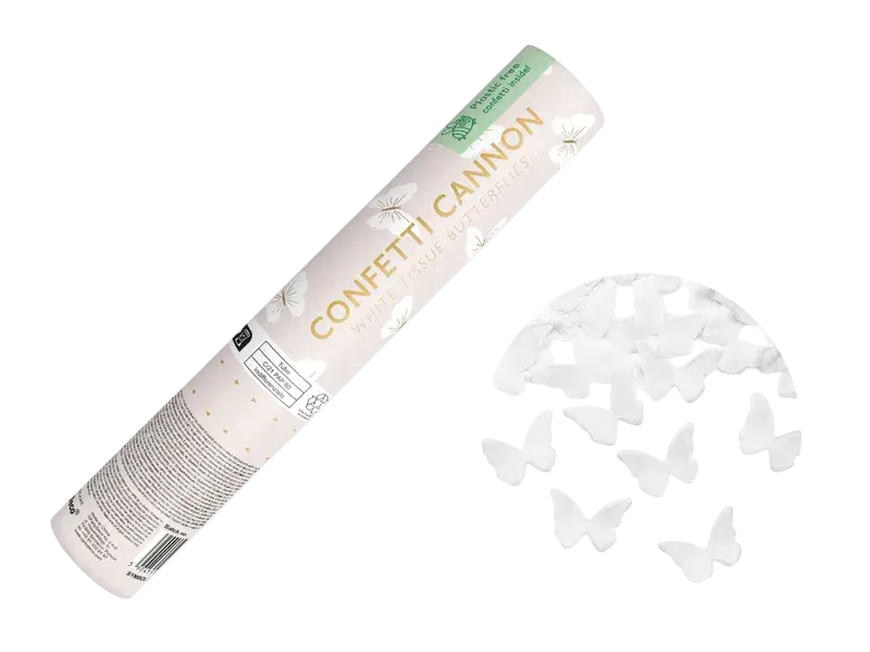 Tube à papillons blancs 20 cm – canon à papillons en papier pour mariage et cérémonie