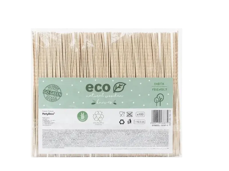 Couteaux en bois 16,5 cm – lot de 100 couverts jetables pour réception et événement