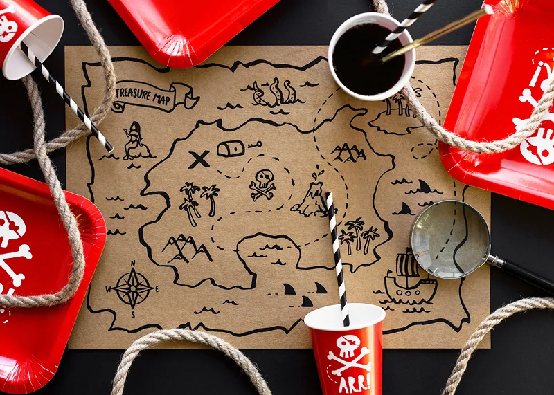 Sets de table Pirates 40 x 30 cm – lot de sets de table en papier pour anniversaire pirate