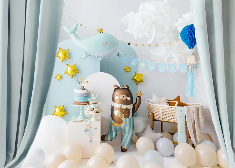 Ballon aluminium Baleine bleue 78 x 50 cm – ballon géant marin pour anniversaire et baby shower