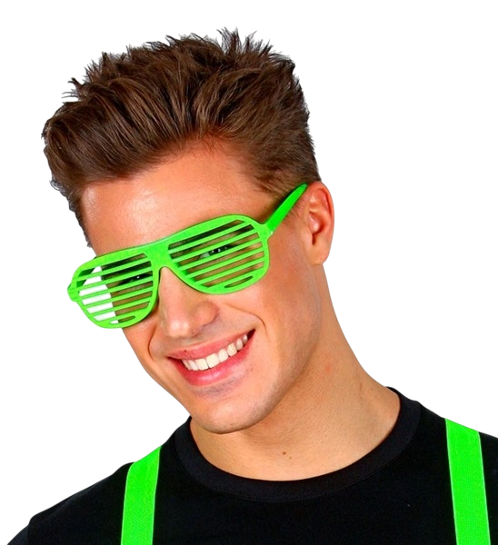 Lunettes à obturateur vert fluo – accessoire festif pour soirée fluo, festival et carnaval