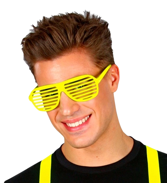 Lunettes à obturateur jaune fluo – accessoire festif pour soirée fluo, festival et carnaval