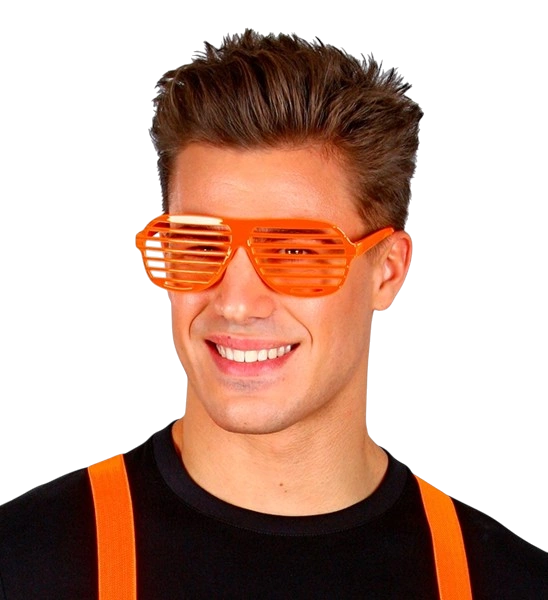 Lunettes à obturateur orange fluo – accessoire festif pour soirée fluo, festival et carnaval