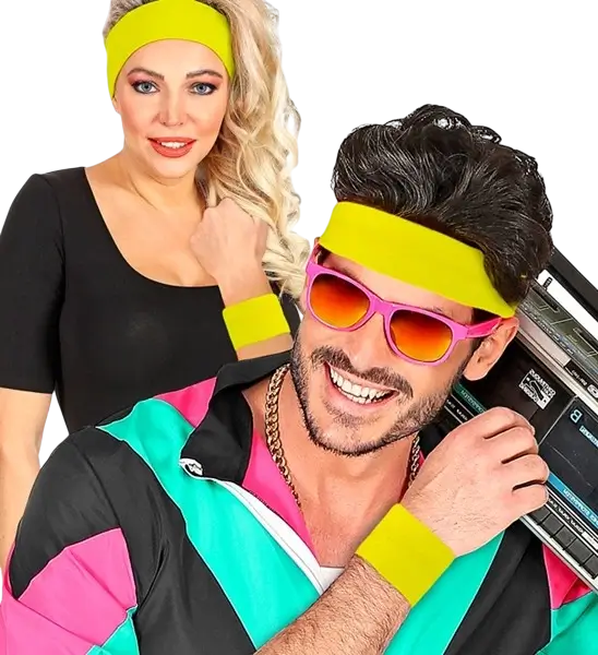 Paire de Poignets Jaune Fluo – Bracelets Néon pour Soirée Années 80, Festival &amp; Déguisement