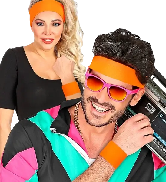 Paire de Poignets Orange Fluo – Bracelets Néon pour Soirée Années 80, Festival &amp; Déguisement