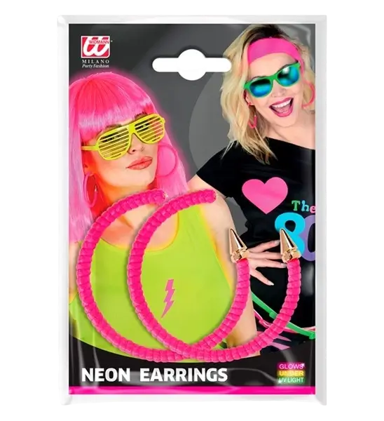Boucles d'Oreilles Rose Fluo – Accessoire Néon pour Soirée Années 80 &amp; Festival