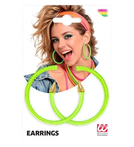 Boucles d'oreilles vert néon – accessoire fluo pour soirée, festival et déguisement années 80