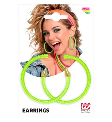 Boucles d'oreilles vert néon – accessoire fluo pour soirée, festival et déguisement années 80