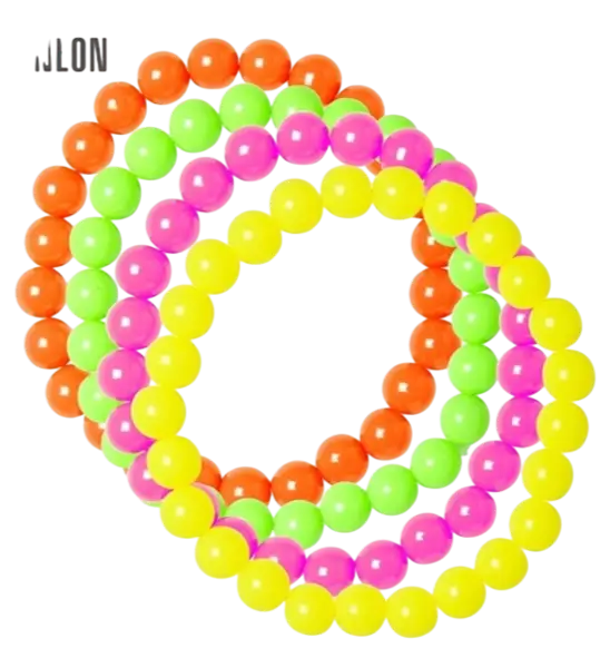 Kit de 4 bracelets en perles multicolores – accessoires rétro pour soirée, festival et déguisement