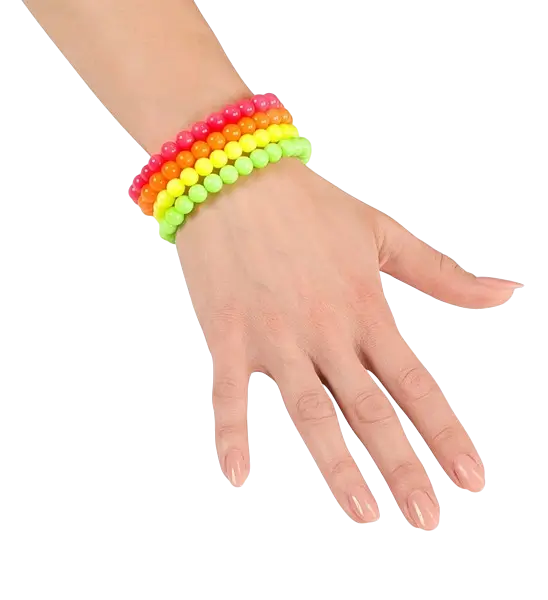 Kit de 4 bracelets en perles multicolores – accessoires rétro pour soirée, festival et déguisement