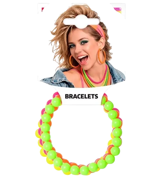 Kit de 4 bracelets en perles multicolores – accessoires rétro pour soirée, festival et déguisement