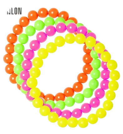 Kit de 4 bracelets en perles multicolores – accessoires rétro pour soirée, festival et déguisement
