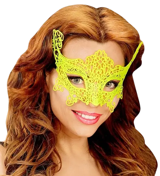 Loup jaune fluo en dentelle – Masque de déguisement élégant pour soirée à thème