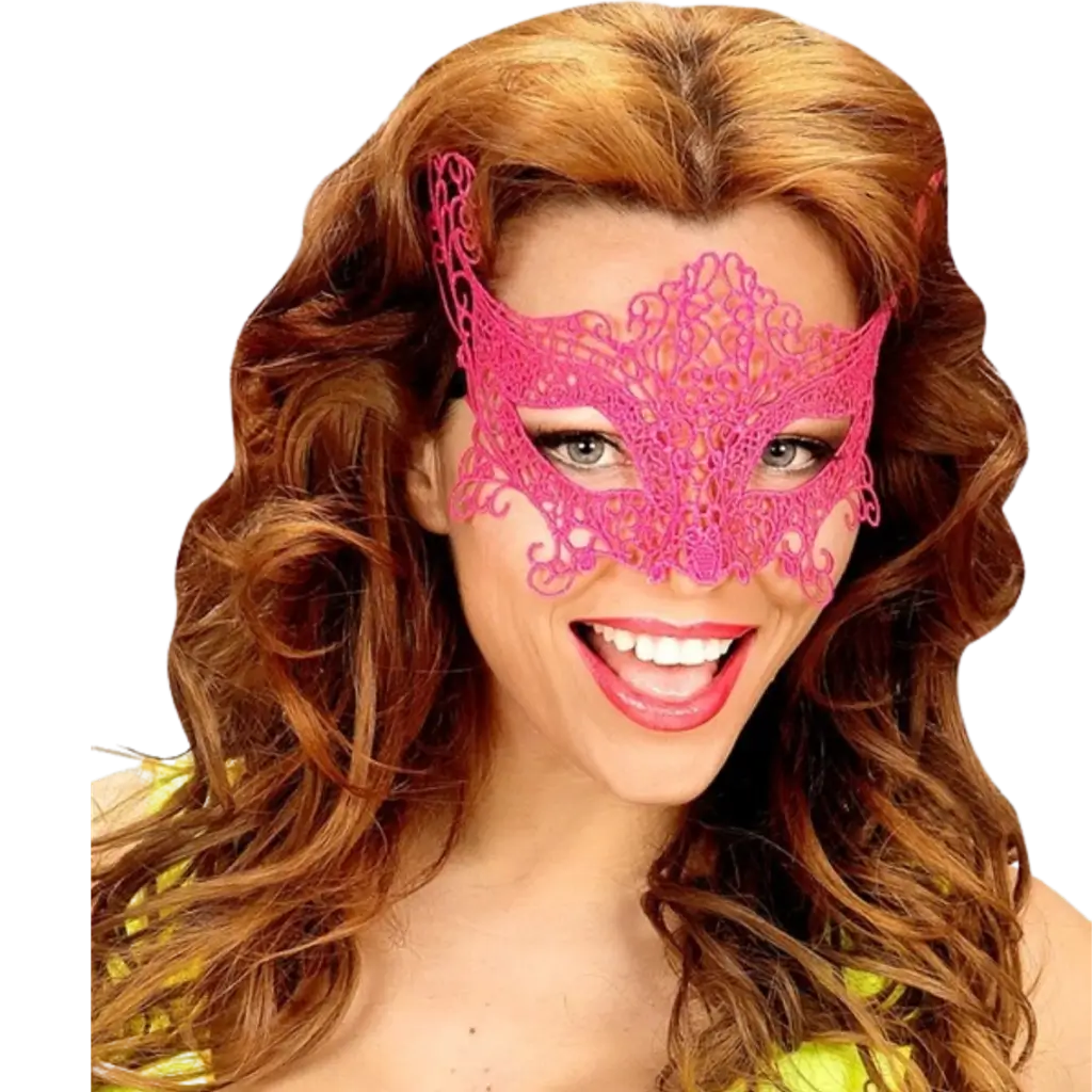 Loup Néon Rose en Dentelle – Masque Fluo pour Soirée, Festival &amp; Déguisement