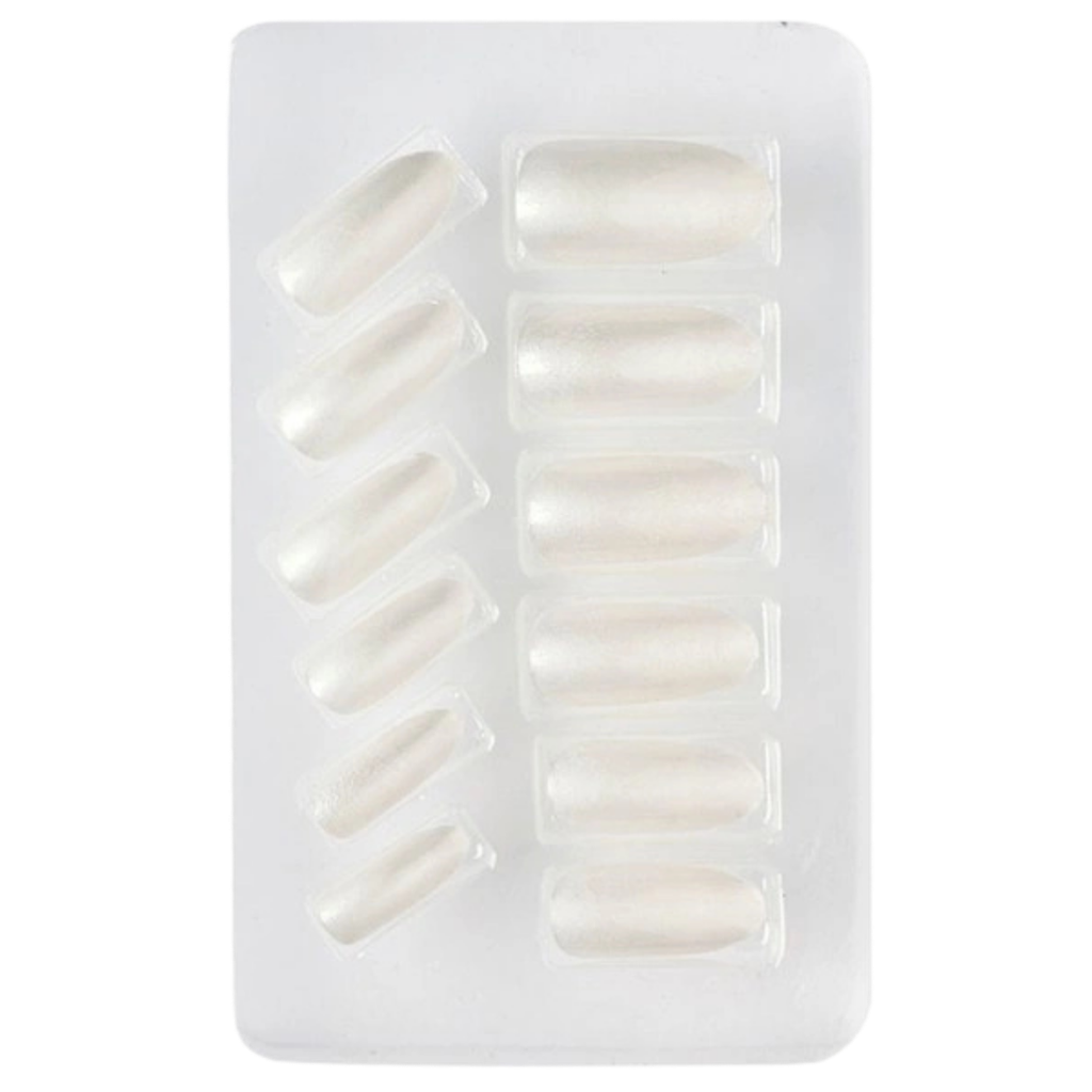 Set de 12 Ongles Blancs Irisés Auto-Adhésifs – Faux Ongles pour Déguisement &amp; Soirée