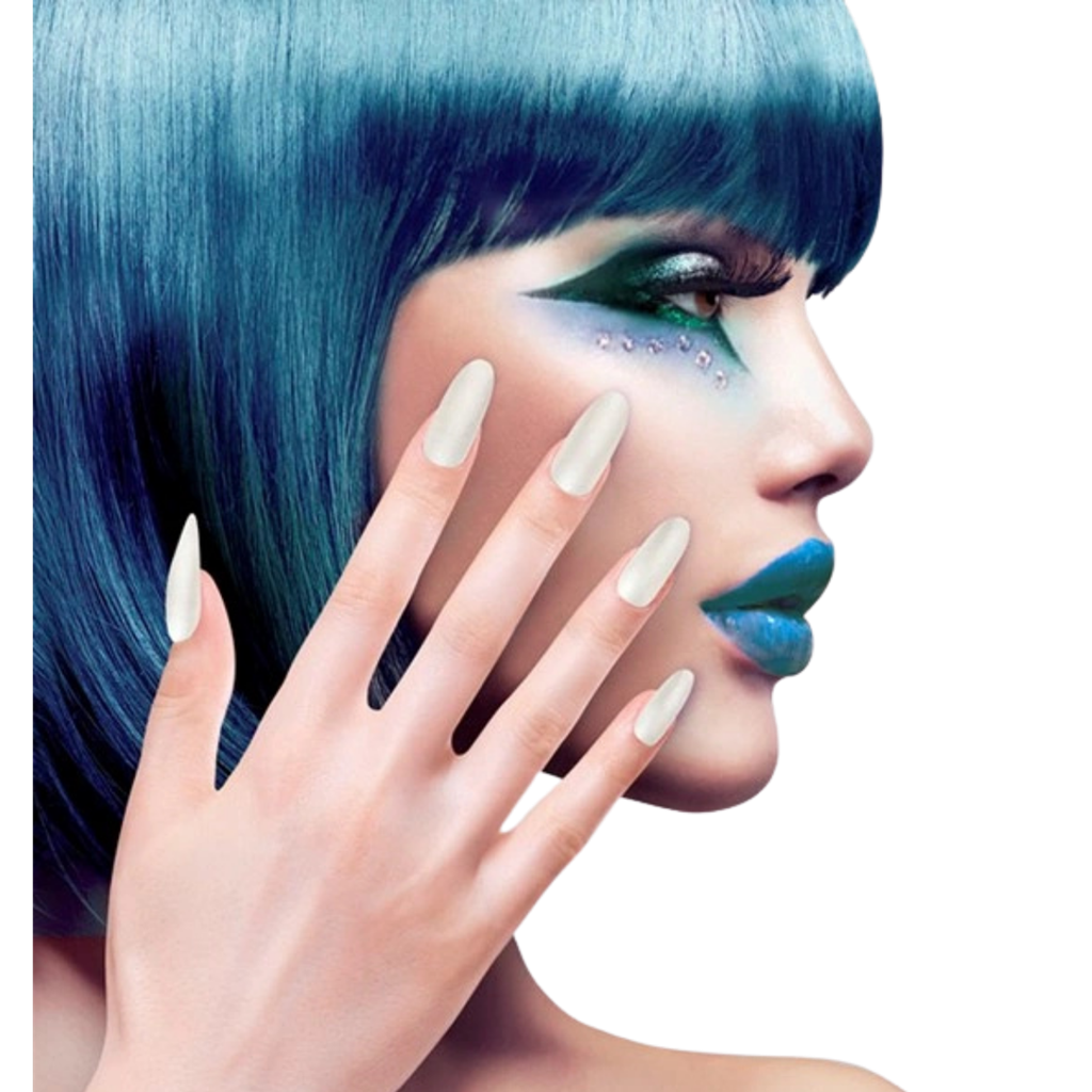 Set de 12 Ongles Blancs Irisés Auto-Adhésifs – Faux Ongles pour Déguisement &amp; Soirée