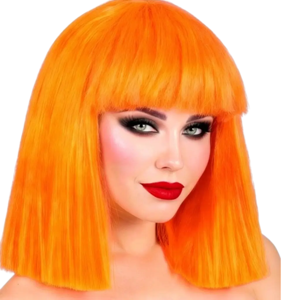 Perruque Showgirl Orange Fluo pour Adulte – Perruque Flashy pour Soirée, Festival et Déguisement