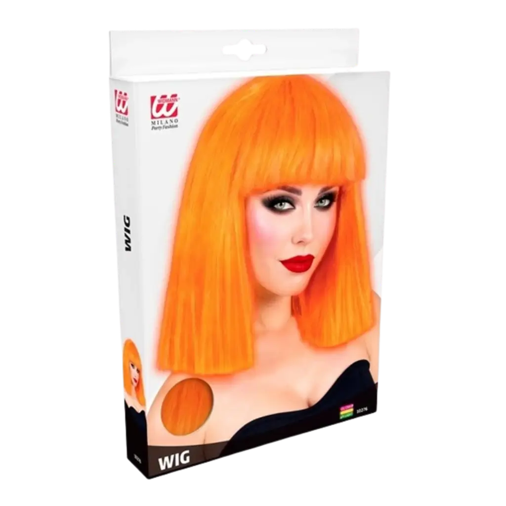 Perruque Showgirl Orange Fluo pour Adulte – Perruque Flashy pour Soirée, Festival et Déguisement