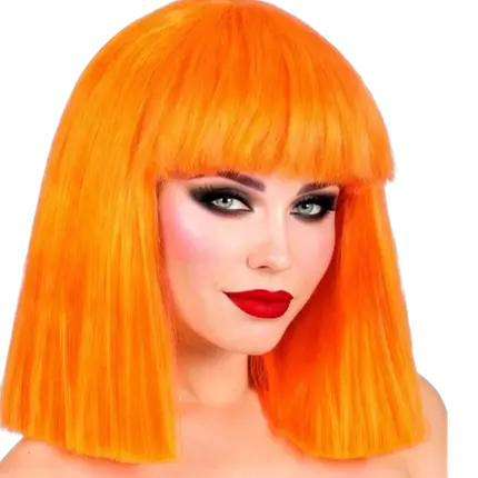 Perruque Showgirl Orange Fluo pour Adulte – Perruque Flashy pour Soirée, Festival et Déguisement