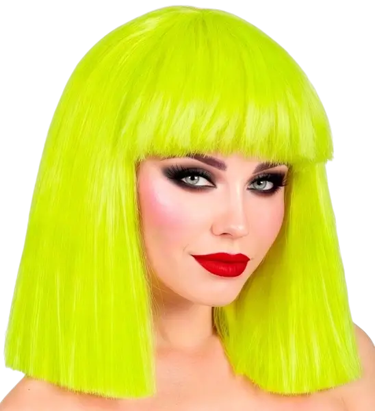 Perruque Showgirl jaune fluo pour adulte – perruque flashy pour soirée, festival et déguisement