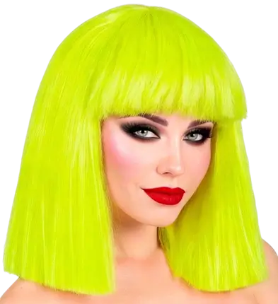 Perruque Showgirl jaune fluo pour adulte – perruque flashy pour soirée, festival et déguisement