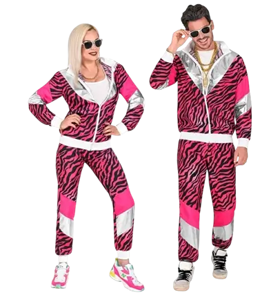 Déguisement survêtement fluo rose et noir - S