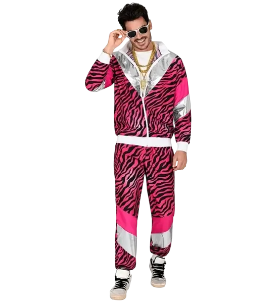 Déguisement survêtement fluo rose et noir années 80 Tigre Rose – veste et pantalon pour adulte - L