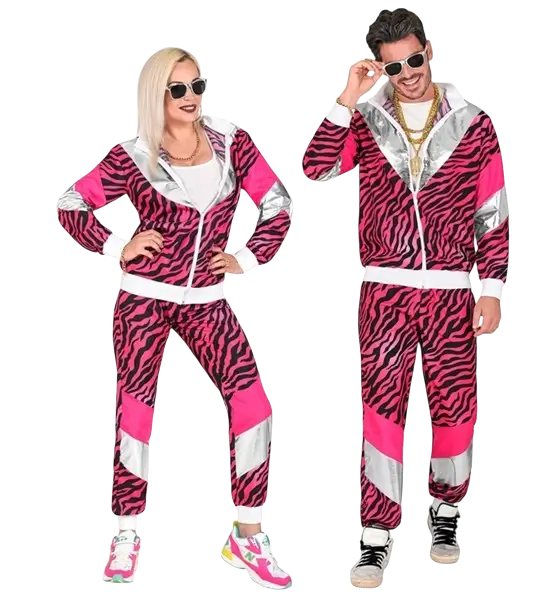 Déguisement survêtement fluo rose et noir années 80 Tigre Rose – veste et pantalon pour adulte - XL