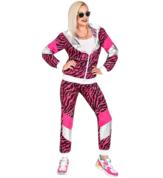 Déguisement survêtement fluo rose et noir années 80 Tigre Rose – veste et pantalon pour adulte - XL